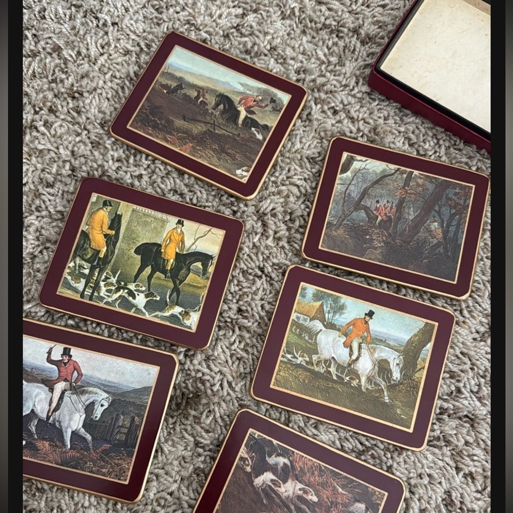 set of 6 Lady Clare coasters featuring English hunting scenes